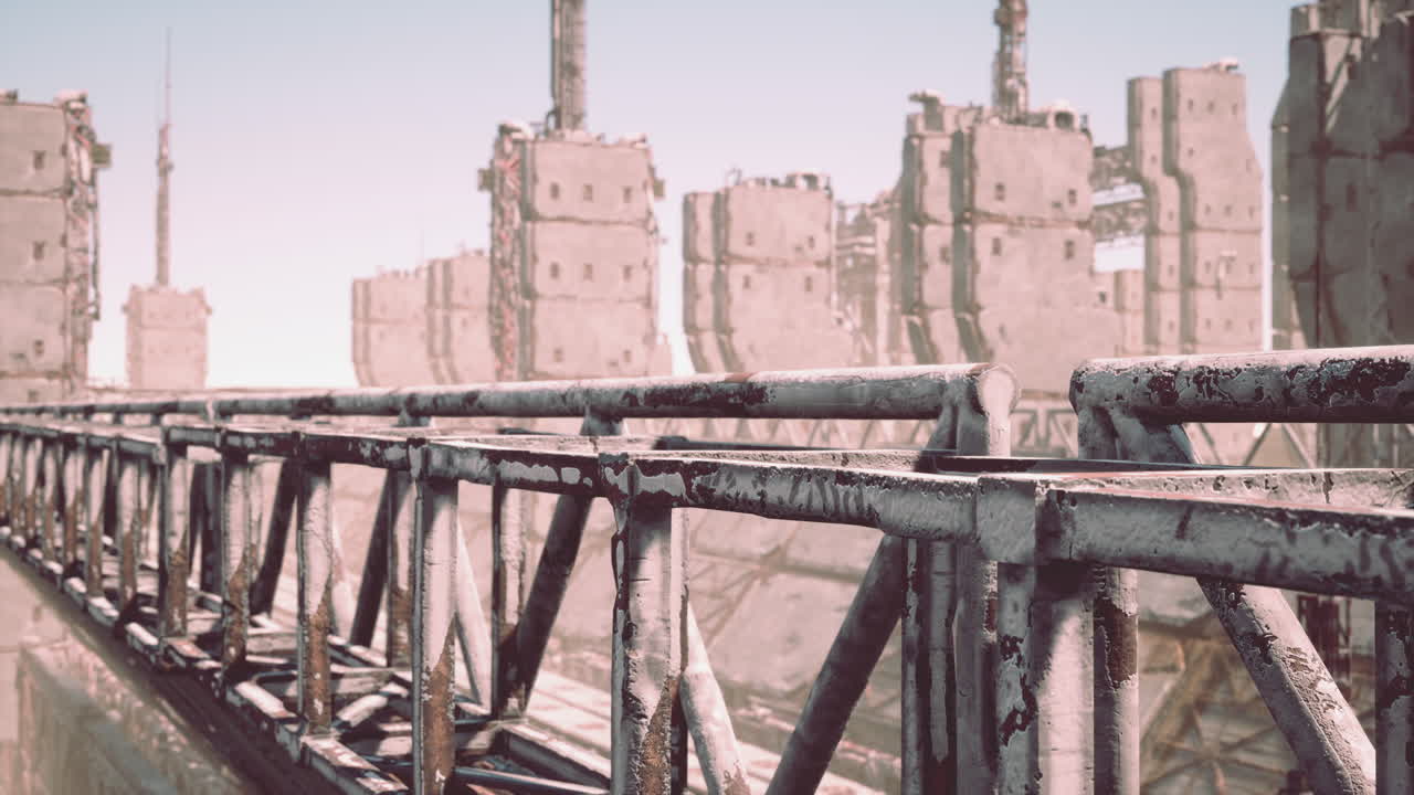 포스트 아포칼립스 콘크리트 도시 풍경 다리