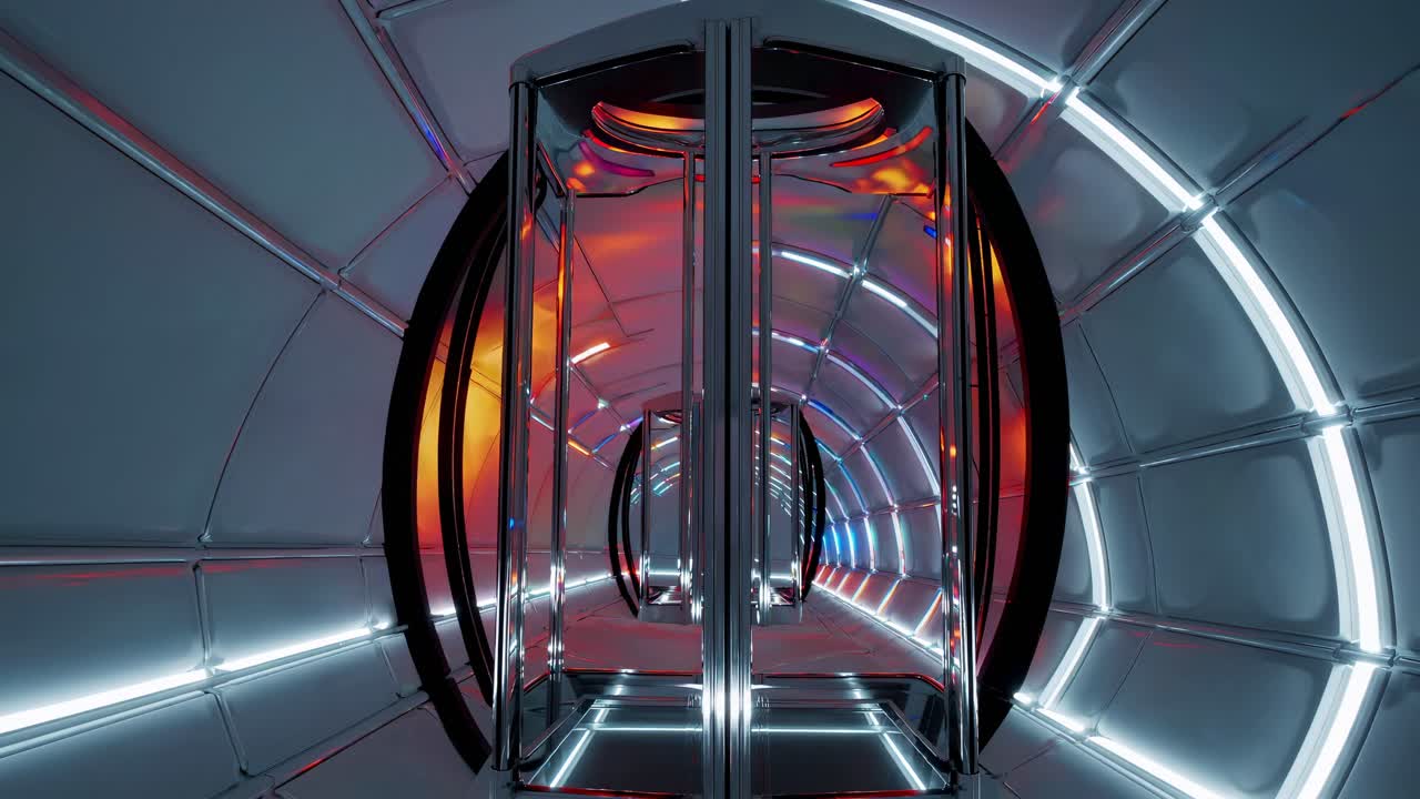 Futuristic Tunnel Corridor with Reflective Doors