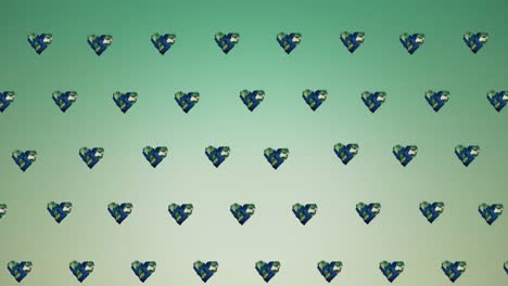 animación de múltiples globos en forma de corazón que se mueven sobre un fondo verde