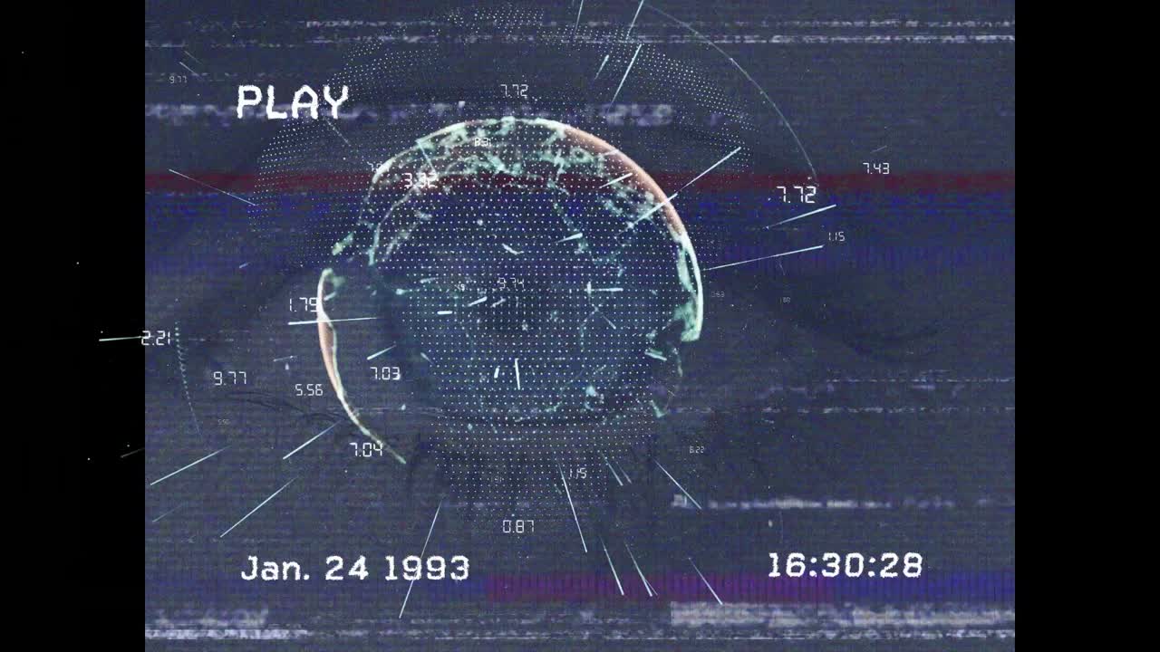 animación del globo y procesamiento de datos sobre el ojo de una mujer caucásica