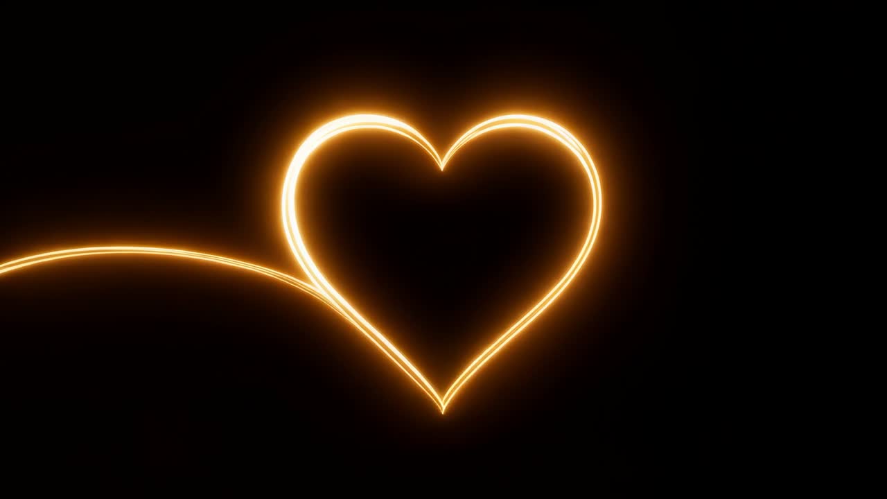 Tracce di pennellate che si muovono a destra e a sinistra disegnando un cuore dorato a doppia linea su nero, spazzando verso l'esterno e poi ritornando