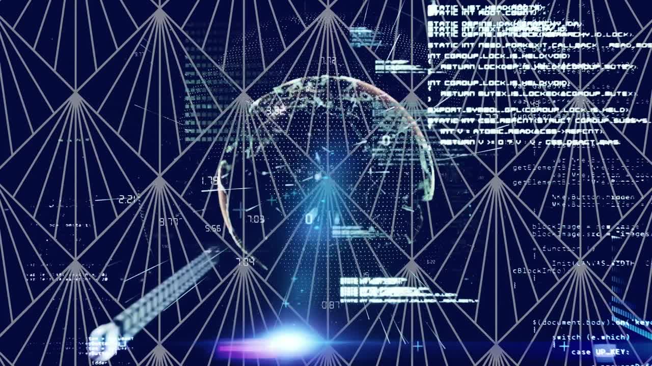 데이터 처리 및 연결 네트워크로 지구 회전의 애니메이션