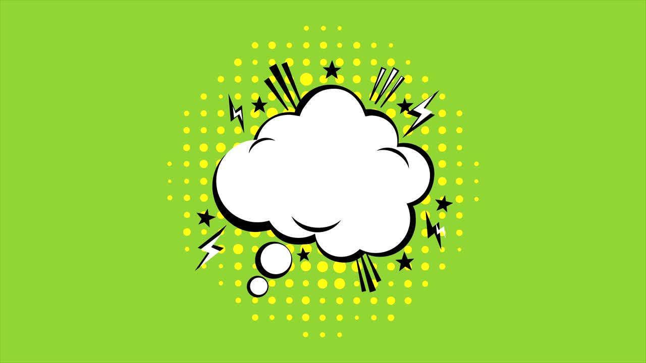 burbuja de texto de arte pop con animación de fondo verde con matte luma opcional. matte alpha luma incluido. video 4k