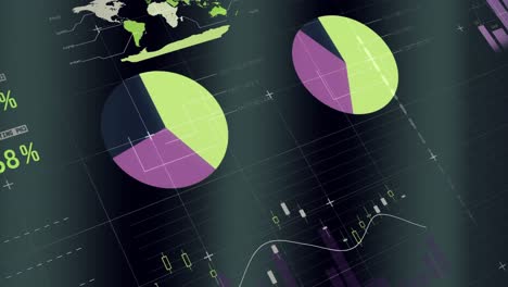 animation of statistical data processing over grid network against grey gradient background