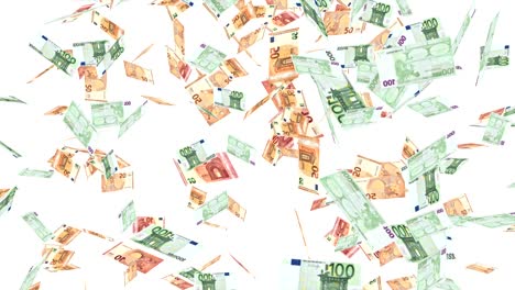 rain of euro banknotes on the white background