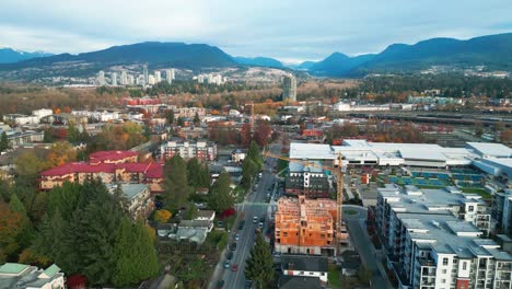 a push in shot of port coquitlam in autumn.