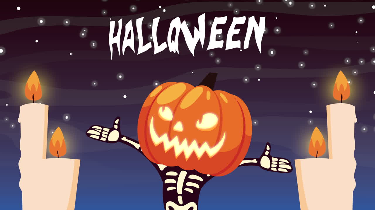 Zucca scheletro di Halloween con candele