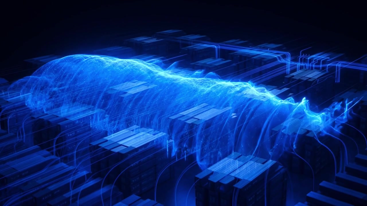 Trasferimento e elaborazione dati futuristici in una rete digitale