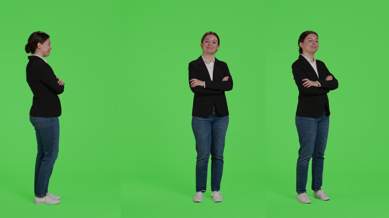 Businesswoman Poses on Green Screen Studio