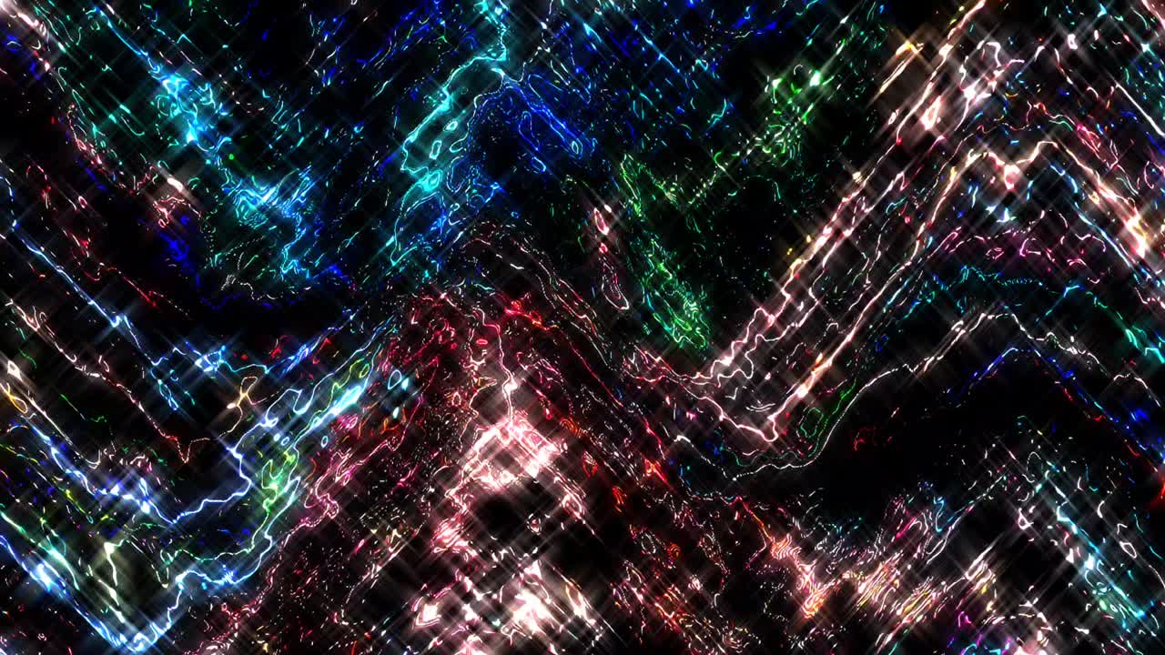 shining bright lines set wave motion, colorful, on black background