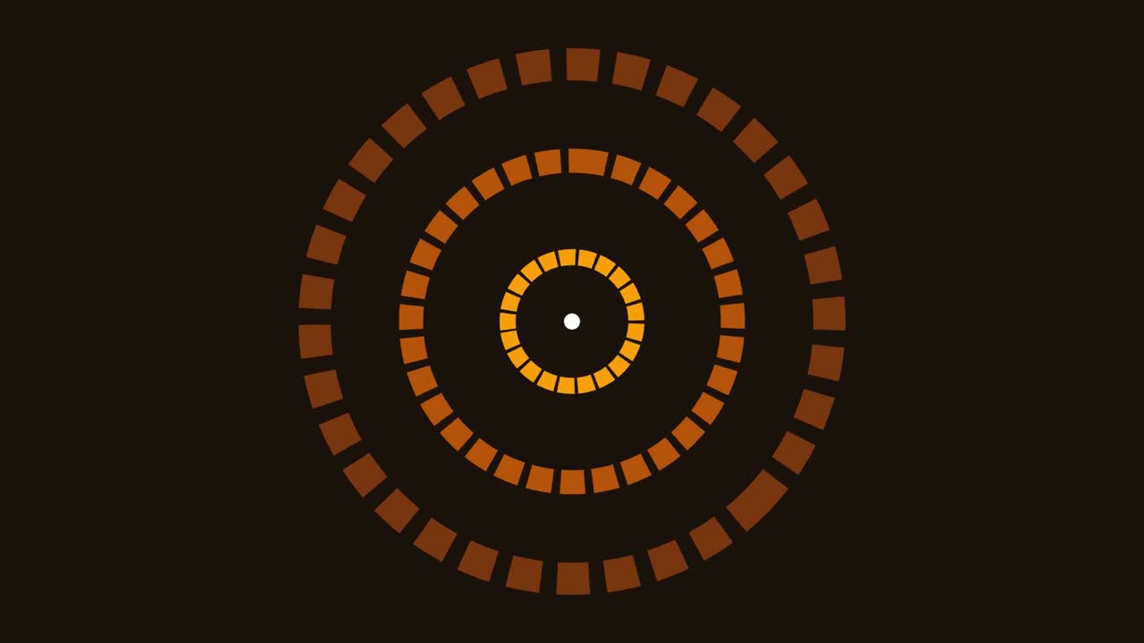 3D render of copper gearwork with rotating segmented rings in circular pattern on dark background creating mechanical animation designed for industry visuals and video overlays