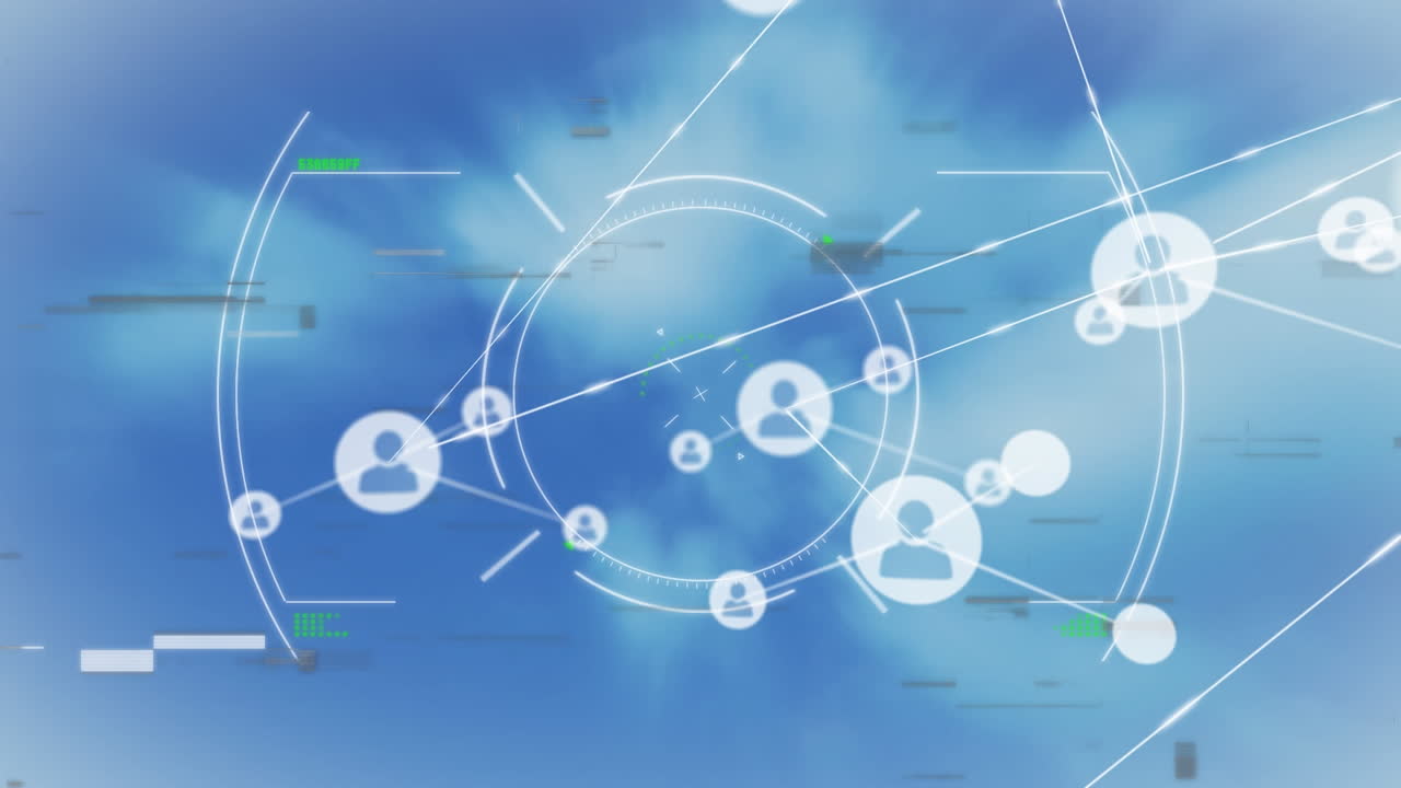 범위 스캐닝을 통해 사람 아이콘과 연결 네트워크의 애니메이션