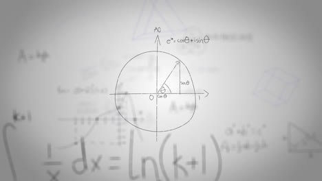animación digital de ecuaciones matemáticas flotando contra un fondo gris