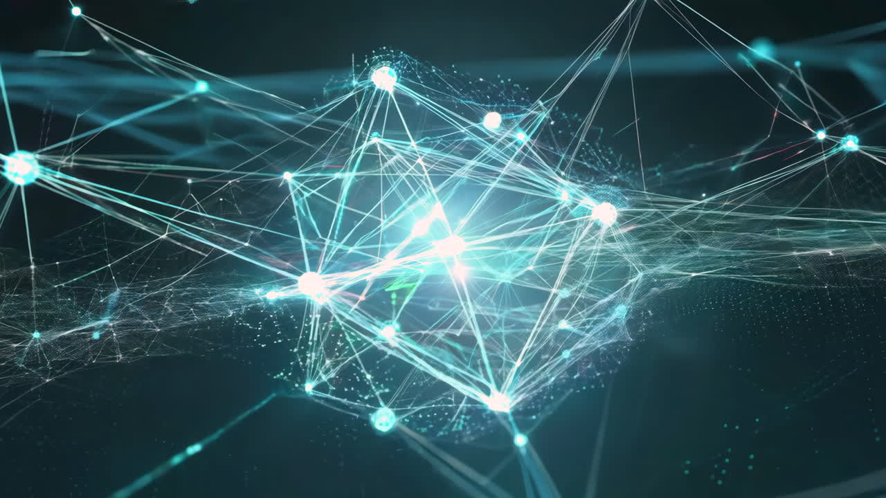 Seamless 4K animation showing a digital network with glowing nodes and wireless signals, perfect for 5G and IoT content