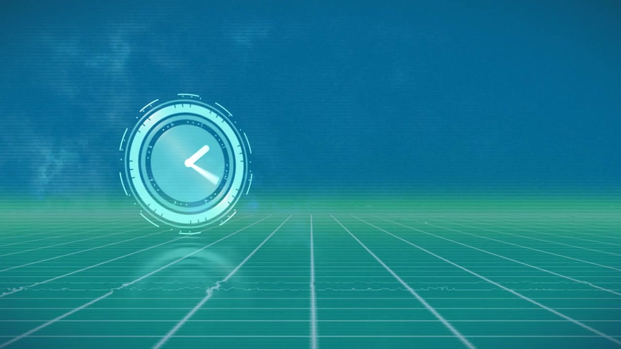 Animation of moving clock and moving clock over blue grid