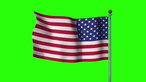 3d animation american flas develops in the wind on a green background.  keying blank for american independence day.