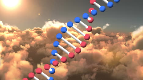 animation of dna strand spinning over clouds and sky