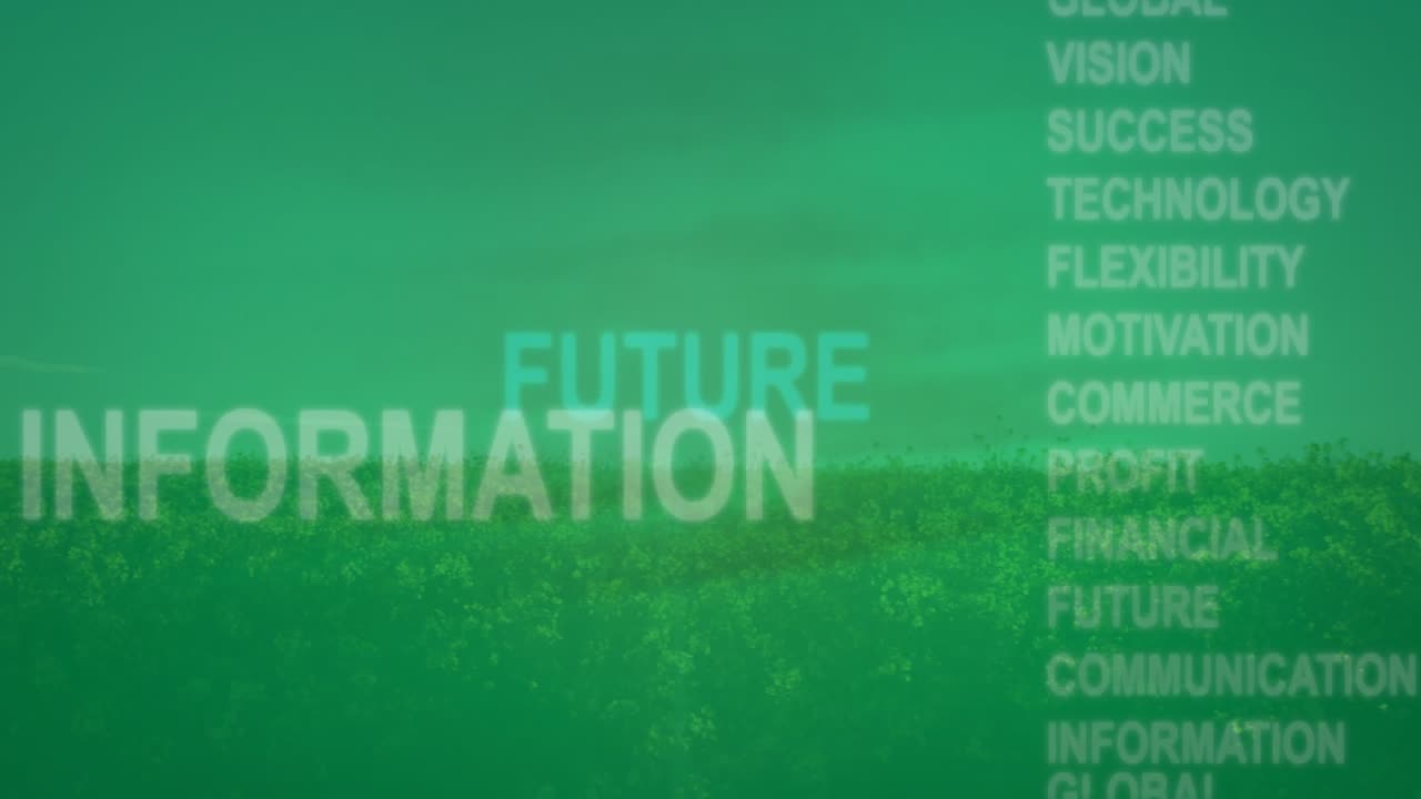 Animation of business texts moving over field of rape