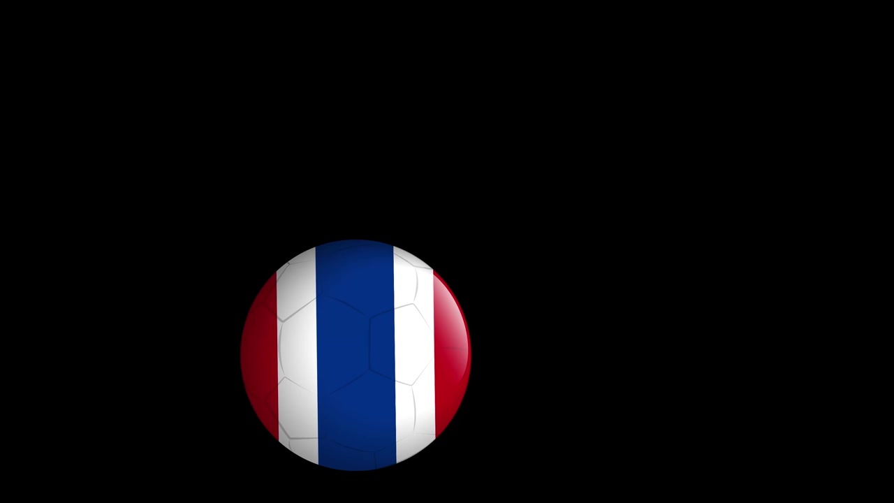 Useita jalkapalloja punaisilla, valkoisilla ja sinisillä raidoilla pomppii mustalla taustalla