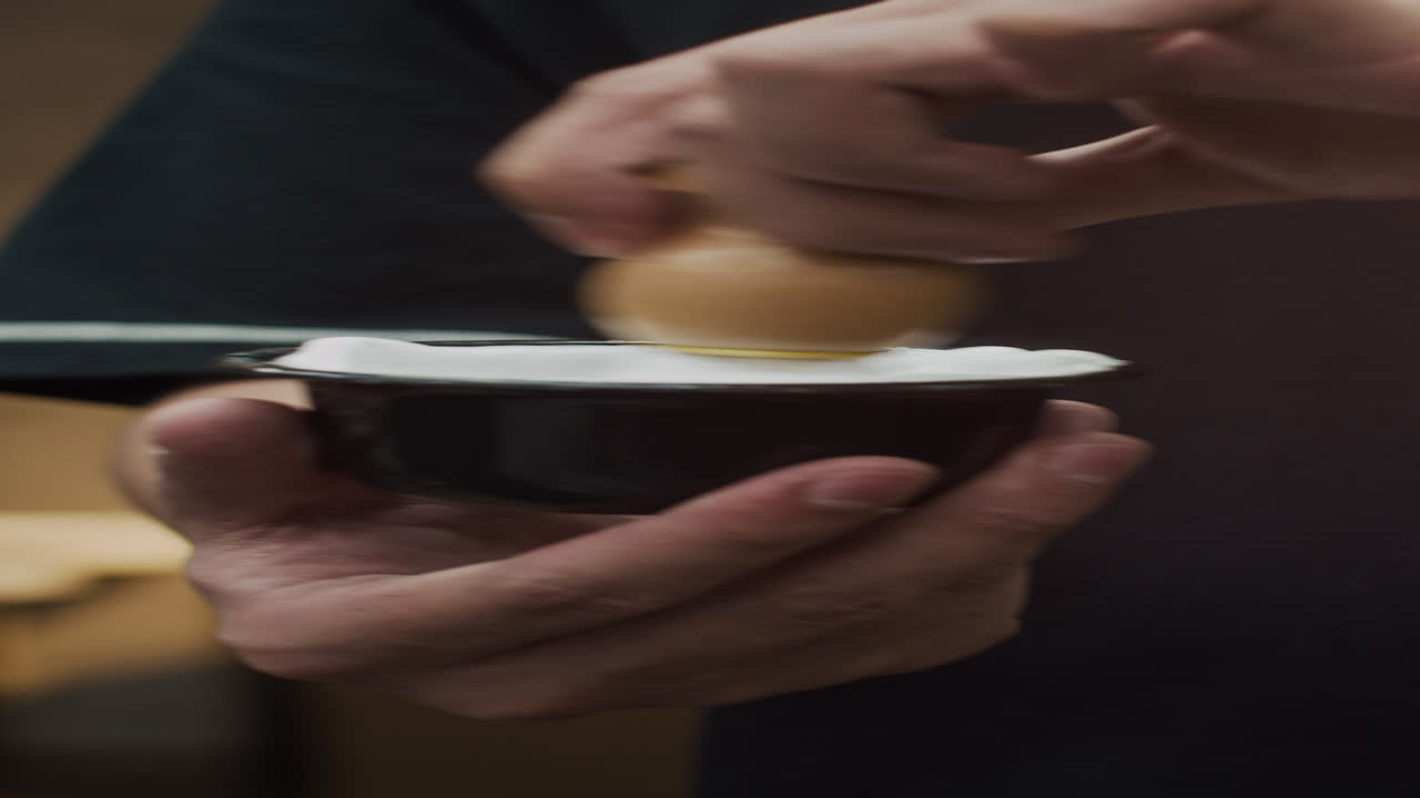 Hands of Specialist Using Brush when Mixing Shaving Cream