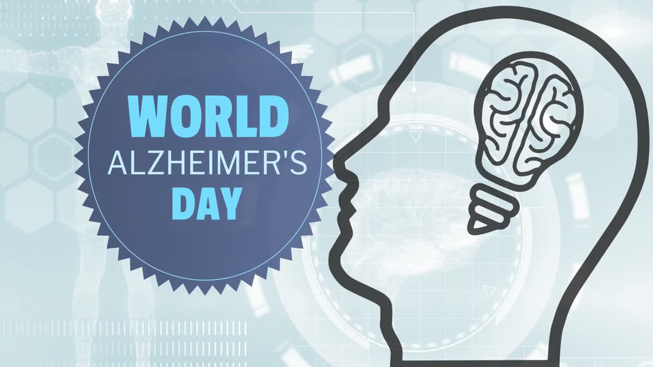 Animation of world alzheimer's day text with icons over data processing