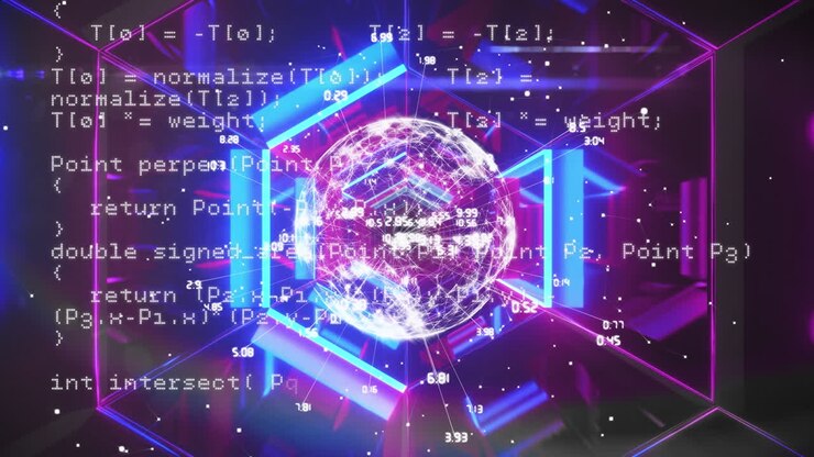 Animation of globe and data processing on interface