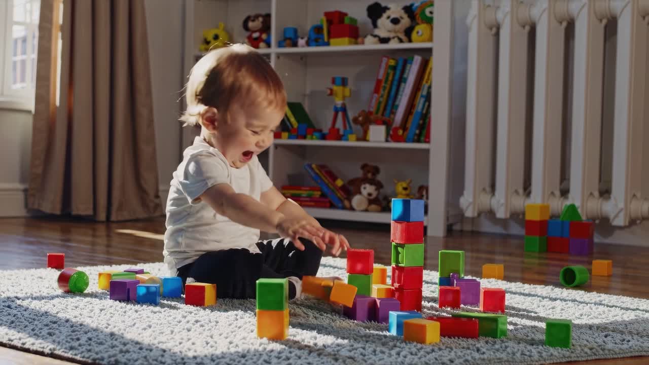 bebé jugando con bloques de madera