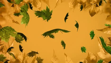 animación de varias hojas de otoño que caen sobre un fondo naranja