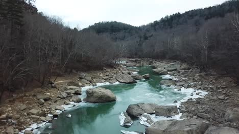 drone following icy river