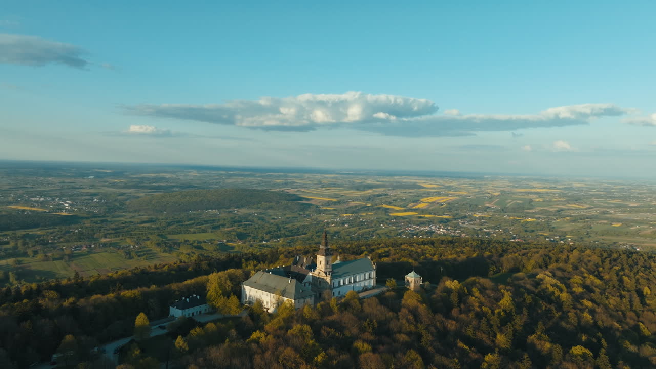 Aerial View of a Monastery and Surrounding Landscape