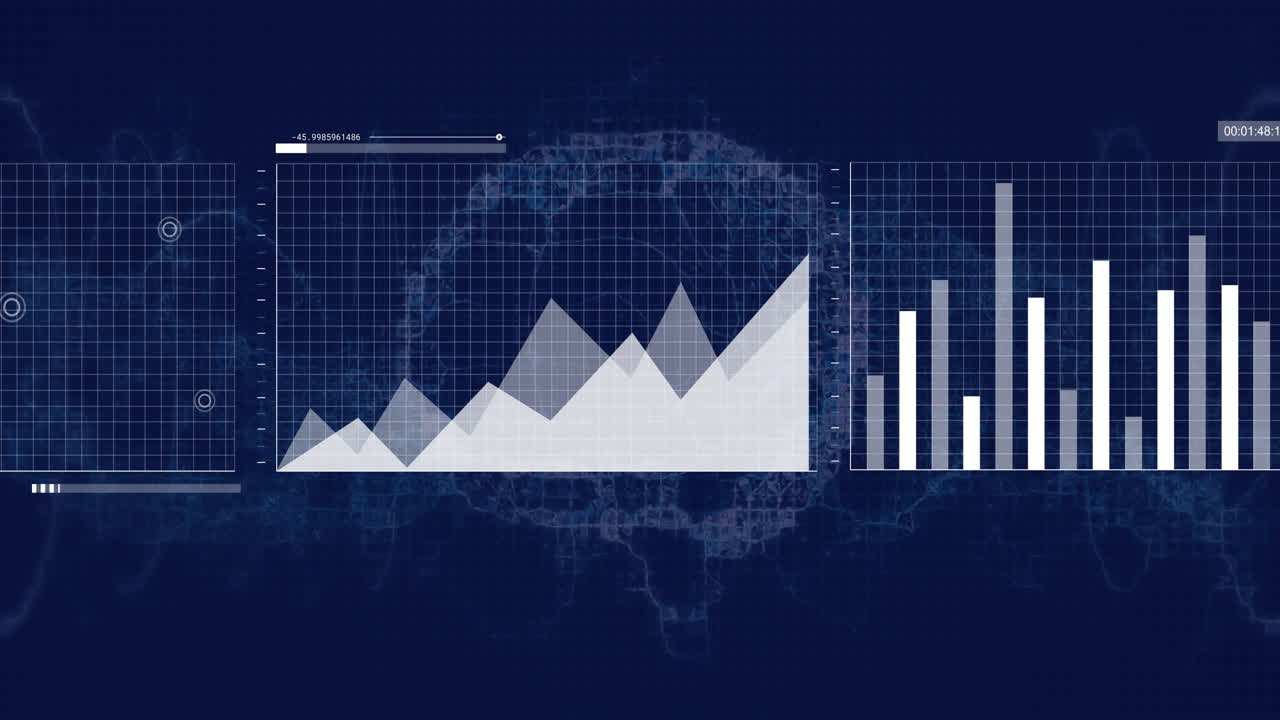 animación del procesamiento de datos financieros a través del cerebro digital en fondo negro
