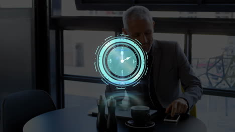 animation of clock over businessman in office