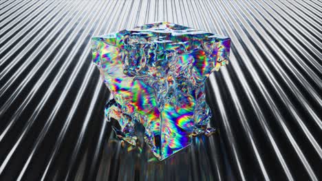 iridescent broken cube on metal