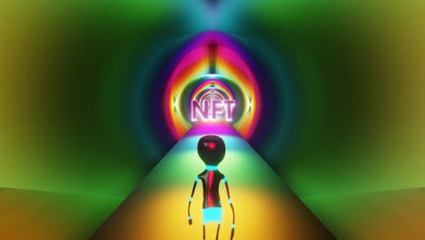 dummy mannequin walking in glowing portal. vj seamless loop, nft concept. 3d render