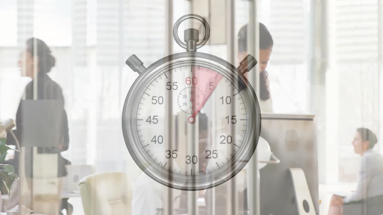 анимация таймера, перемещающегося по различным коллегам, работающим в офисе