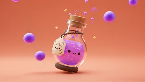 charming potion bottle with playful bubbles and whimsical label captured in delightful animation, evoking a sense of magic and joy in a colorful scene