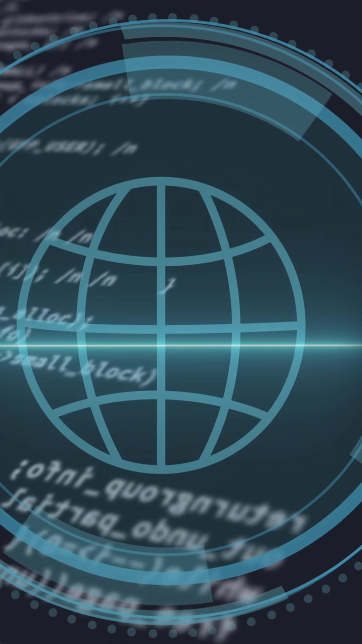 Animation of data processing and globe over black background