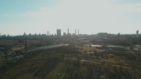 industrial landscape with liberty galati in romania - aerial drone shot
