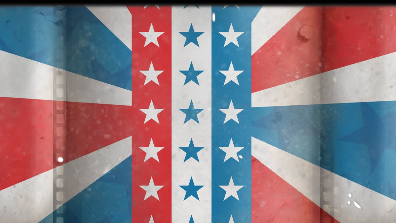 하 바탕에 파란색과 빨간색의 별과 줄무의 애니메이션