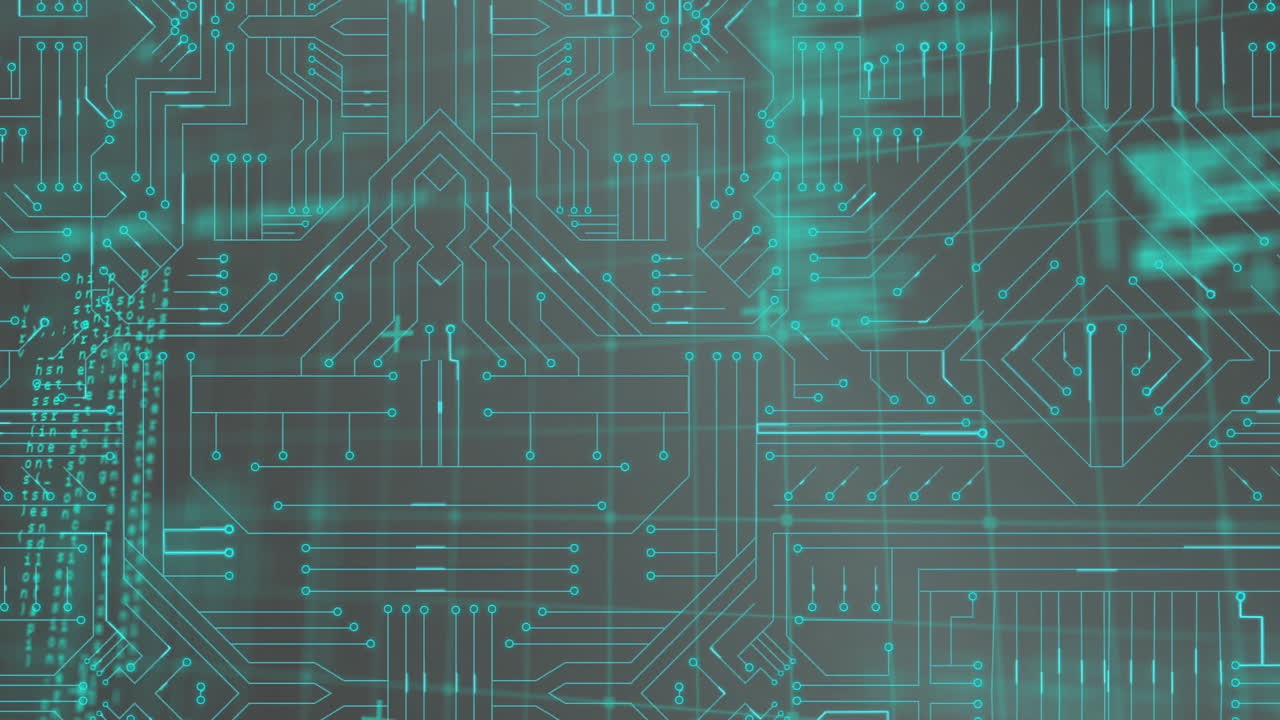 animación de procesamiento de datos y texto de hacking de crecimiento sobre placa de circuitos de computadora en fondo gris