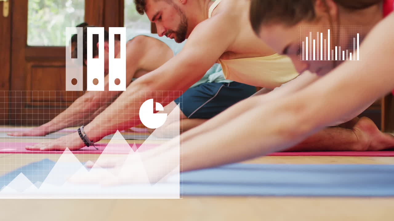 animación de los iones de los medios y procesamiento de datos en diversas clases de yoga de estiramiento