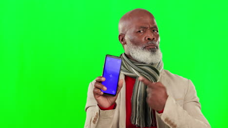 Black-man,-phone-and-green-screen-with-mockup