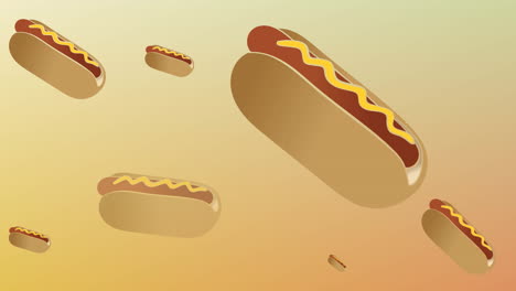 animación de múltiples iconos de perritos calientes en un fondo beige