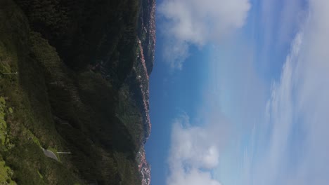 winding mountain road, pico fernandez, madeira, portugal. aerial forward, vertical format,copy space
