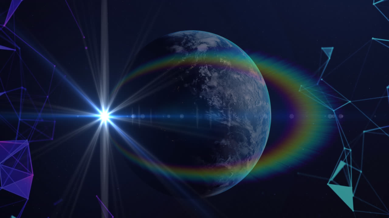 animación de luz brillante y redes de conexiones en todo el mundo sobre fondo azul