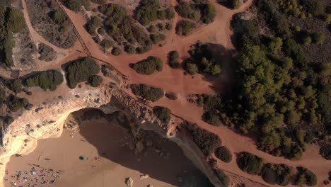 wonderful aerial view of one of the most important tourist spots in portugal, benagil beach, a fantastic place where nature is divine, there are some caves, lots of green vegetation