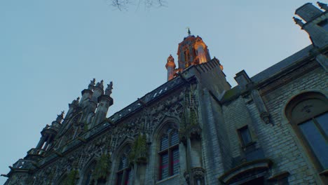 Traditional-European-Dutch-style-cathedral-chapel-architecture-building-in-Netherlands-with-authentic-art-design-and-sightseeing-sunset-walkthrough