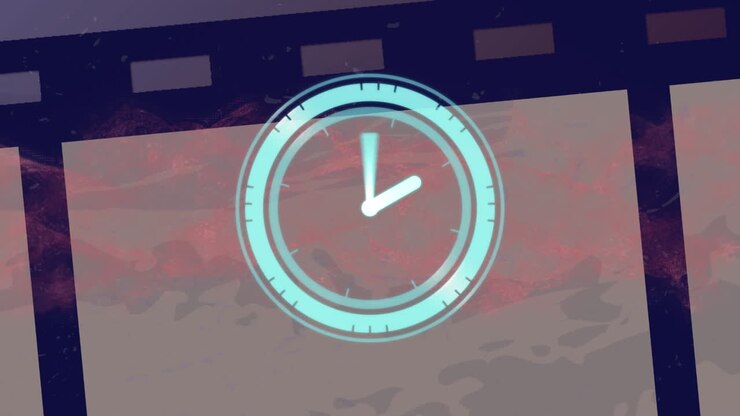 Animation of clock moving fast over vintage film