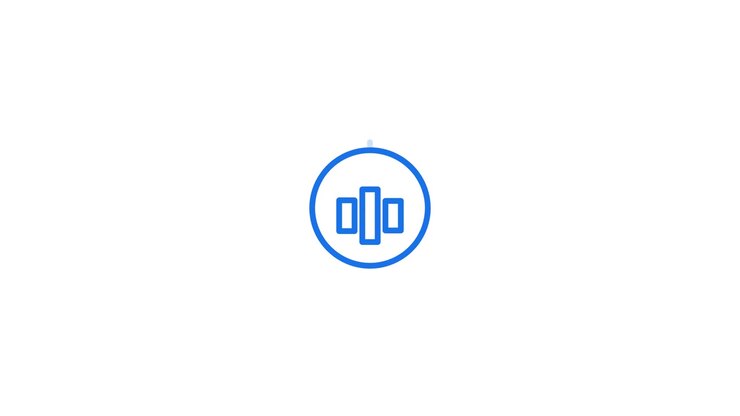 Minimalistische blauwe cirkelvormige laadanimatie met geluidsgolf icoon
