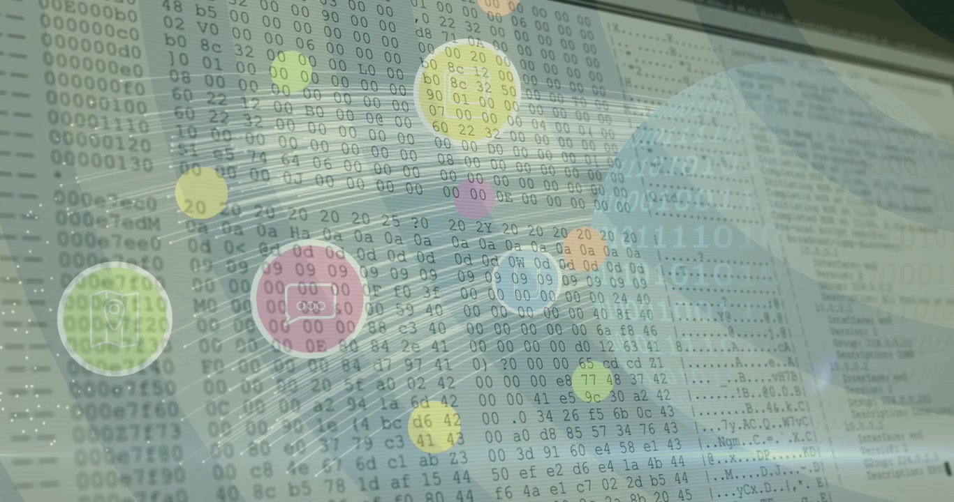 Animation of globe with digital icons over blurred background